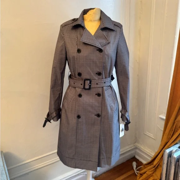 Macys On 34th Black & White Checkered Print Double Breasted Trench Coat - Picture 9 of 10